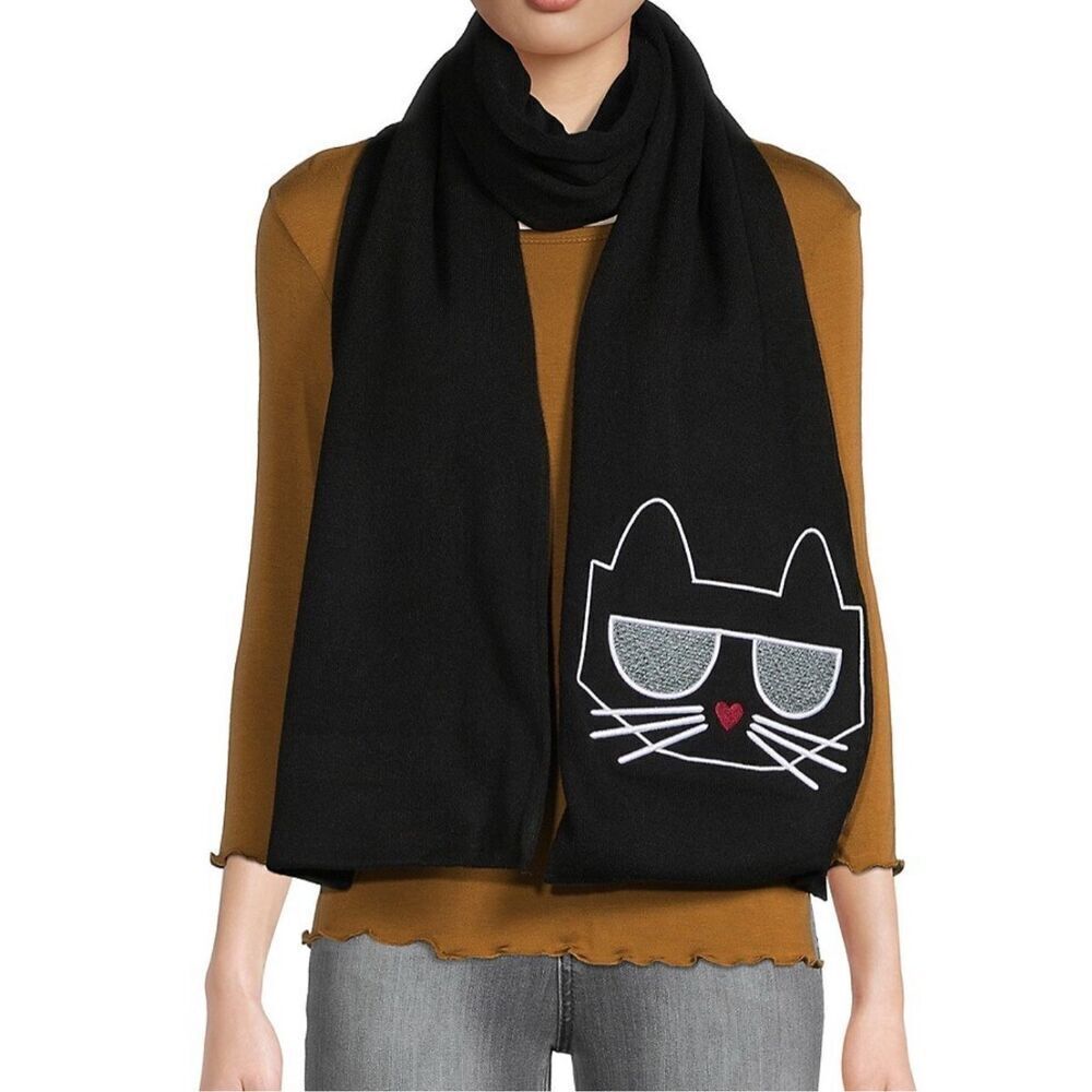 KARL LAGERFELD PARIS Women's Embroidered Cat Logo Scarf NWT